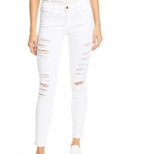 FRAME White Skinny Distressed Jeans